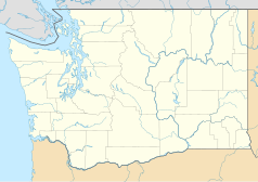 Mapa konturowa Waszyngtonu, po lewej znajduje się punkt z opisem „Bremerton”