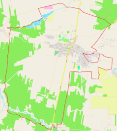 Mapa konturowa Gowarczowa, blisko centrum u góry znajduje się punkt z opisem „Cmentarz żydowski w&nbsp;Gowarczowie”