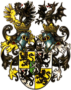 Wappen der Freiherren zu Innhausen und Knyphausen von 1588 (der Helm der Manninga fehlt hier)