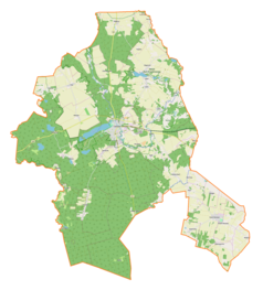 Mapa konturowa gminy Lidzbark, u góry znajduje się punkt z opisem „Jeleń”