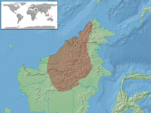 A map of the island Borneo showing the distribution of Tropidophorus mocquardii