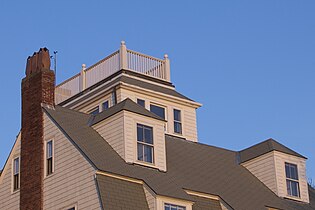 A widow's walk on a home overlooking Marblehead Harbor in Marblehead, Massachusetts.