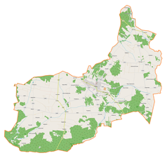 Mapa konturowa gminy Zelów, na dole znajduje się punkt z opisem „Sobki”