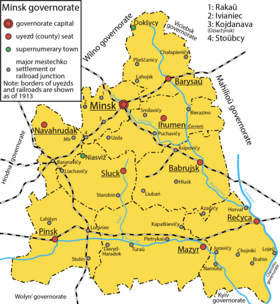 Minsk Guberniyası harita üzerinde