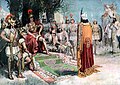 Büyük İskender'in Doğu'da kazanmış olduğu son savaşı olan Gidaspov Meydan Muharebesi neticesinde tutsak Paurava Kralı Porus'u huzuruna kabulü