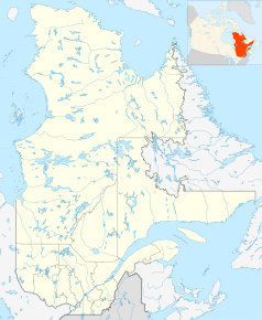 Mapa konturowa Quebecu, blisko dolnej krawiędzi po lewej znajduje się punkt z opisem „Gatineau”