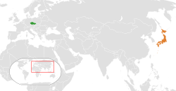 Map indicating locations of Czech and Japan