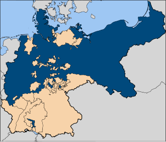 map of new German empire, showing Prussia as territorially larger than any of the individual or collective member states