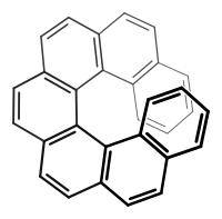 Chemie: Die molekulare Helix in (P)-(+)-Heptahelicen weist Helizität im Sinn einer Rechtsschraube auf.