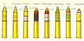 The modern 18-pr rounds in British service in 1939. 'Reduced' means a reduced propelling charge. Older rounds were also available. Fuze No 115 was a streamlined version of No 106. The armour-piercing shell had a base fuze, No 12.