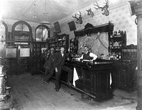 Nhân viên pha chế và hai khách quen tại Toll Gate Saloon, Black Hawk, Colorado, c. 1897