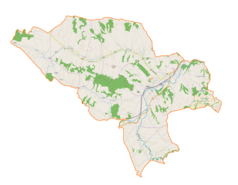 Mapa konturowa gminy Biecz, na dole nieco na prawo znajduje się punkt z opisem „Podlesie”