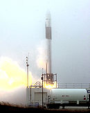 A Falcon 1 undergoing a static fire engine test.