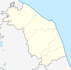 Mapa konturowa Marche, po prawej znajduje się punkt z opisem „Civitanova Marche”