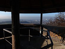 Panoramablick von der hinteren Ruine Wartenberg (aus dem Turm) in Muttenz zum Bruderholz und nach Basel