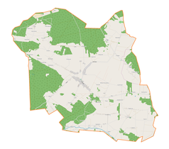 Mapa konturowa gminy Brąszewice, u góry po prawej znajduje się punkt z opisem „Bukowiec”