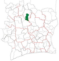 Location in Ivory Coast. Dikodougou Department has retained the same boundaries since its creation in 2011.