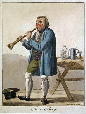 Fader Berg, the musician described in the epistle, shown here playing the oboe. Early 19th century engraving by Elis Chiewitz.