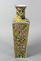 Vase, Kangxi reign (1661–1722), painted with famille jaune enamels on the biscuit and on the glaze.