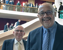 A photo of Randall Mark Johnson and James Herbert Williams inside the Metropolitan Opera in New York City