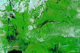 Satellietfoto enkele weken na het begin van de overstromingen