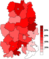 Az udmurt lakosság aránya Udmurtföldön járásonként (2009)