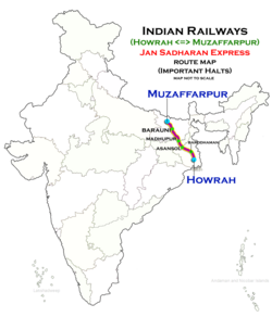 (Howrah–Muzaffarpur) Jan Sadharan Express route map