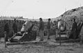 Federal battery with 10 inch seacoast mortars, Model 1841, on Morris Island, during the siege of campaign against Charleston harbor.