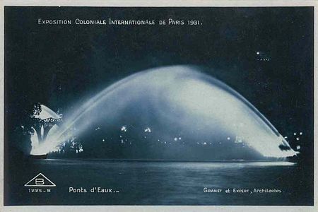 The "Pont d'eau" from the 1931 Paris Colonial Exhibit, created a "bridge" of water forty meters long and six meters wide.