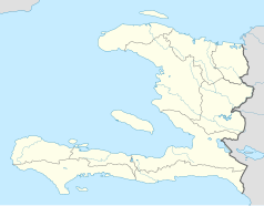 Mapa konturowa Haiti, po prawej nieco na dole znajduje się punkt z opisem „Santo”, natomiast na dole po prawej znajduje się punkt z opisem „Port-au-Prince”