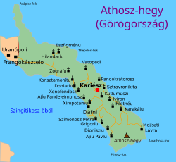 Az Athosz-hegyi Köztársaság térképe