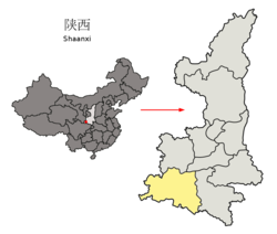 Location of Hanzhong City jurisdiction in Shaanxi