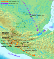 Map of the principle entry routes and battle sites of the conquest of Guatemala