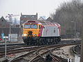 A Virgin Cross-Country Class 57 Thunderbird locomotive 57312 The Hood approaches Bristol Temple Meads on a light engine trip south.