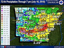 Rainfall in 72 hours from Barry in Arkansas. The highest totals were near the southwestern part of the state.