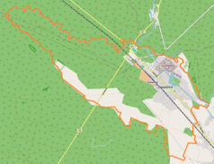 Mapa konturowa Zawadzkiego, po prawej znajduje się punkt z opisem „Parafia Świętej Rodzinyw Zawadzkiem”