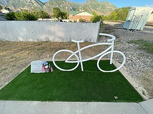 Ghost bike commemorating Douglas Crow, struck February 15, 2013 in Provo, Utah, USA