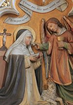 Saint Agnes miraculously receiving the Blessed Sacrament from an angel