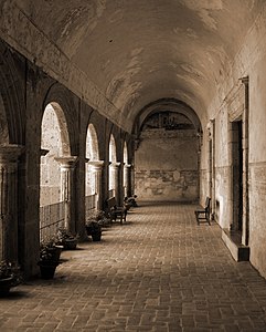 Interior view of Yuriria Convent, founded in 1550, Yuriria, Guanajuato, Mexico.