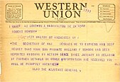 Western Union missing in action (MIA) telegram from James A. Ulio