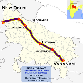 Mahamana Express (Varanasi - New Delhi) route map