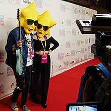 Stellest wearing a mask of his Starman character on the red carpet of the Mallorca International Film Festival