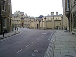 Christ Church: wall and screen facing Oriel Square in the north east corner of the college