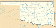 Mapa konturowa Oklahomy, blisko centrum na dole znajduje się punkt z opisem „Marlow”