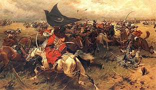 Hilal sancağını tutan Osmanlı sipahileri savaşta (Józef Brandt tarafından çizildi)