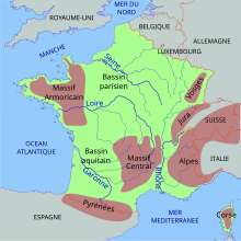 Ένας φυσικός χάρτης της Γαλλίας, υπεραπλουστευμένος