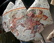 Combat scene, enameled glass, 1st century AD, from Begram. Musée Guimet, Paris