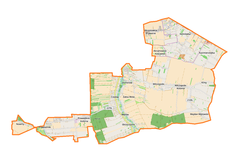 Mapa konturowa gminy Głusk, na dole znajduje się punkt z opisem „Mętów”