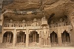 Gwalior Fort: i. Badal Mahal or Hindolagate, ii. Gwalior or Alamgiri gate, iii. Ganesa gate, iv. Chaturbhuj temple, v. Lakshmangate, vi. Mansingh's palace vii. Rock-cut Jaina colossi (Jain statues), viii. Sas Bahu temple, ix. Teli-ka-Mandir, x. Urwai Gate
