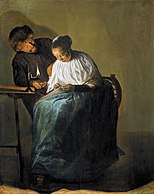 Judith Leyster: Egy férfi pénzt ajánl egy asszonynak, 1631. Anekdotikus téma erotikus felhanggal